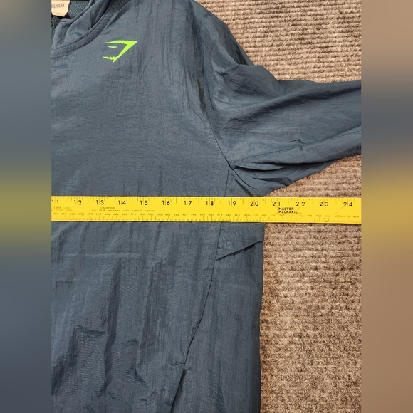 Gymshark Men's Windbreaker Jacket Size Small Teal Lime Green Hoodie Full Zip - Picture 12 of 16